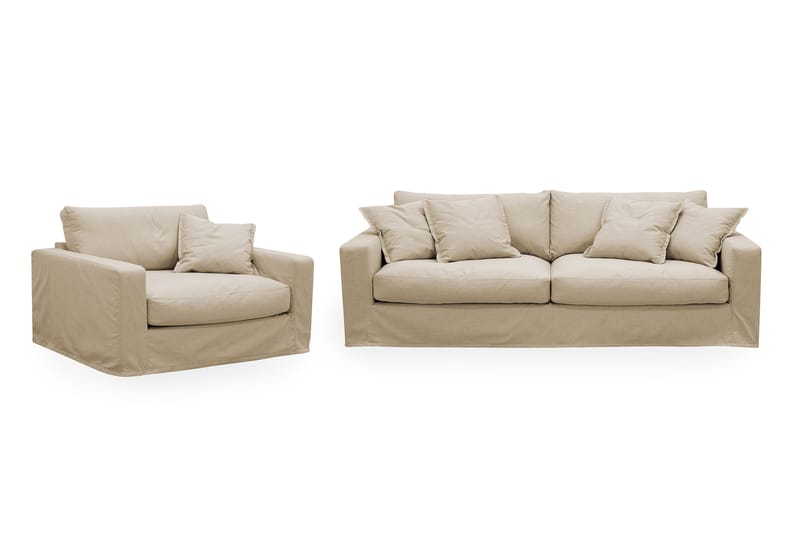 Valencia Extra Dyp 3-seters sofa + lenestol med avtakbart og vaskbart trekk, Beige