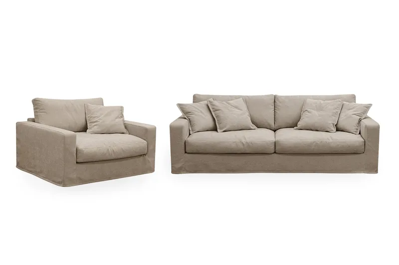 Valencia Extra Dyp 3-seters sofa + lenestol med avtakbart og vaskbart trekk, Brun