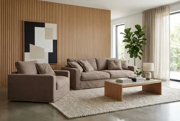 Valencia Extra Dyp 3-seters sofa + lenestol med avtakbart og vaskbart trekk - Mørkebrun - Møbler - Sofaer - Sofagrupper