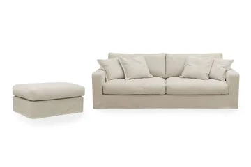Valencia Extra Dyp 3-seters sofa + fotskammel med avtakbart og vaskbart trekk - Beige - Møbler - Sofaer