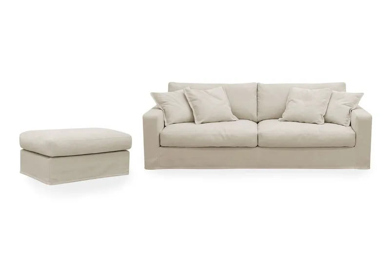 Valencia Extra Dyp 3-seters sofa + fotskammel med avtakbart og vaskbart trekk - Beige - Møbler - Sofaer
