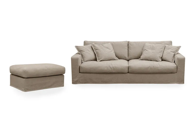 Valencia Extra Dyp 3-seters sofa + fotskammel med avtakbart og vaskbart trekk - Brun - Møbler - Sofaer