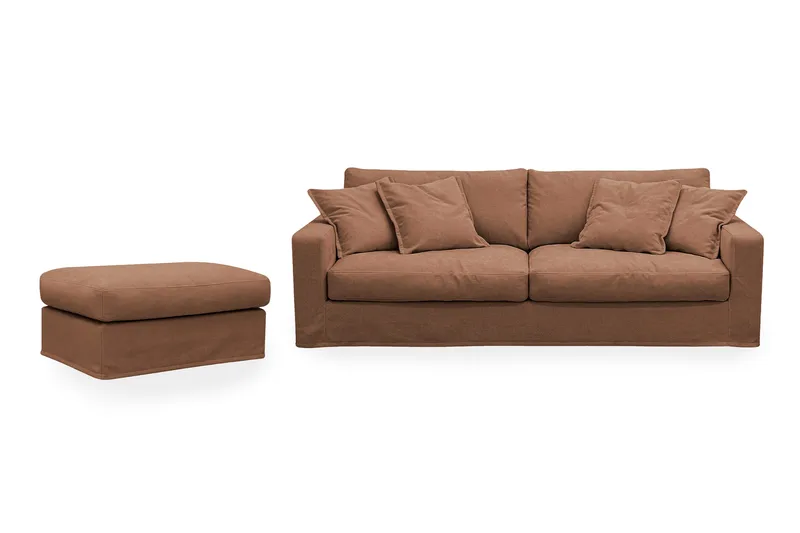 Valencia Extra Dyp 3-seters sofa + fotskammel med avtakbart og vaskbart trekk, Rustrødbrun