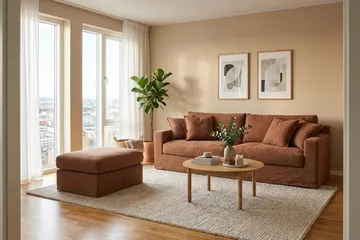 Valencia Extra Dyp 3-seters sofa + fotskammel med avtakbart og vaskbart trekk - Rustrødbrun - Møbler - Sofaer