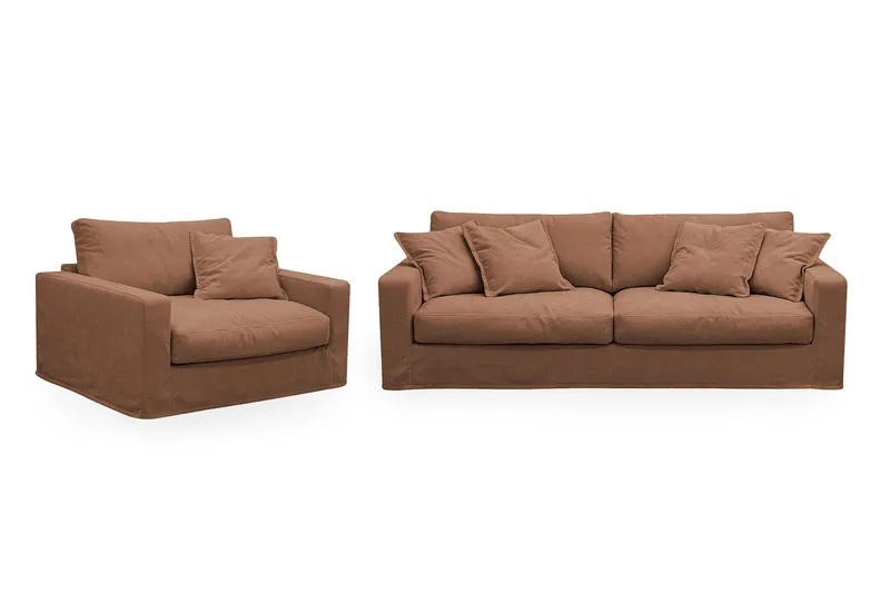Valencia Extra Dyp 3-seters sofa + lenestol med avtakbart og vaskbart trekk, Rustrødbrun