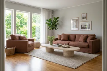 Valencia Extra Dyp 3-seters sofa + lenestol med avtakbart og vaskbart trekk - Rustrødbrun - Møbler - Sofaer - Sofagrupper