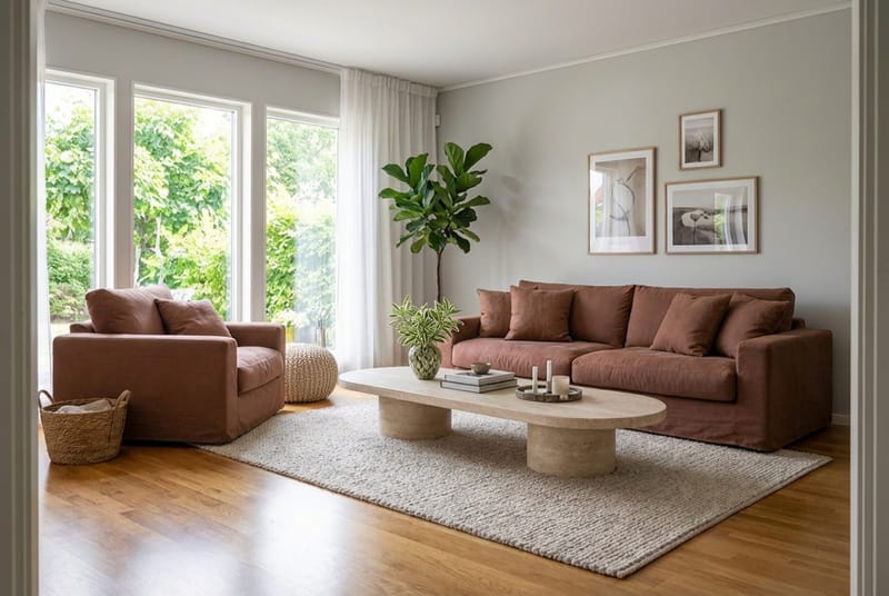Valencia Extra Dyp 3-seters sofa + lenestol med avtakbart og vaskbart trekk - Rustrødbrun - Møbler - Sofaer - Sofagrupper