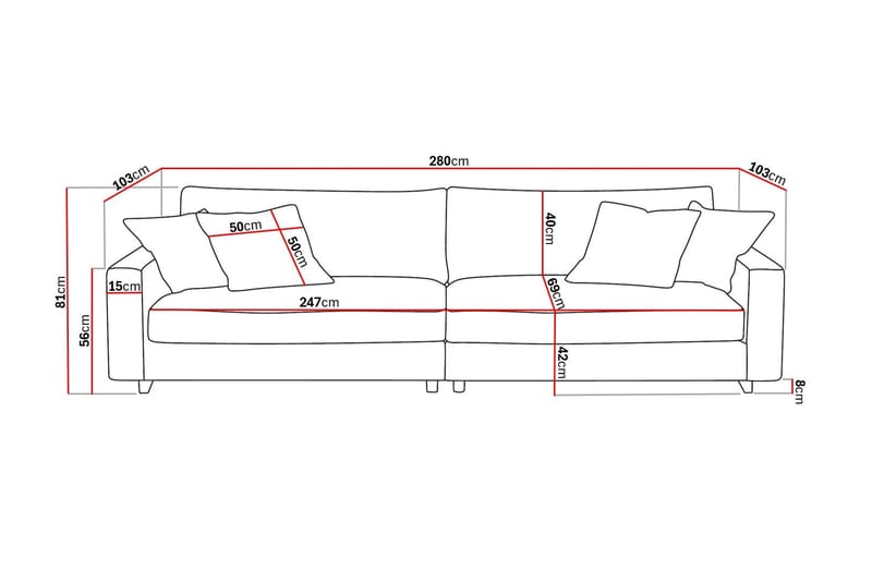 Valencia Extra Dyp 4-seter Sofa i Manchesterstoff - Mørkegrå - Møbler - Sofaer - 4 seter sofa