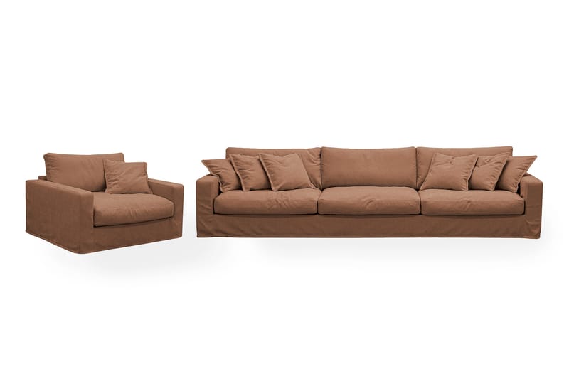 Valencia Extra Dyp 5-seters sofa + lenestol med avtakbart og vaskbart trekk, Rødbrun