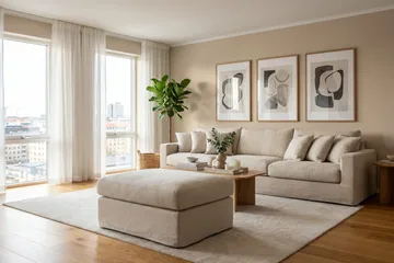 Valencia Extra Dyp 5-seters sofa + fotskammel med avtakbart og vaskbart trekk - Beige - Møbler - Sofaer