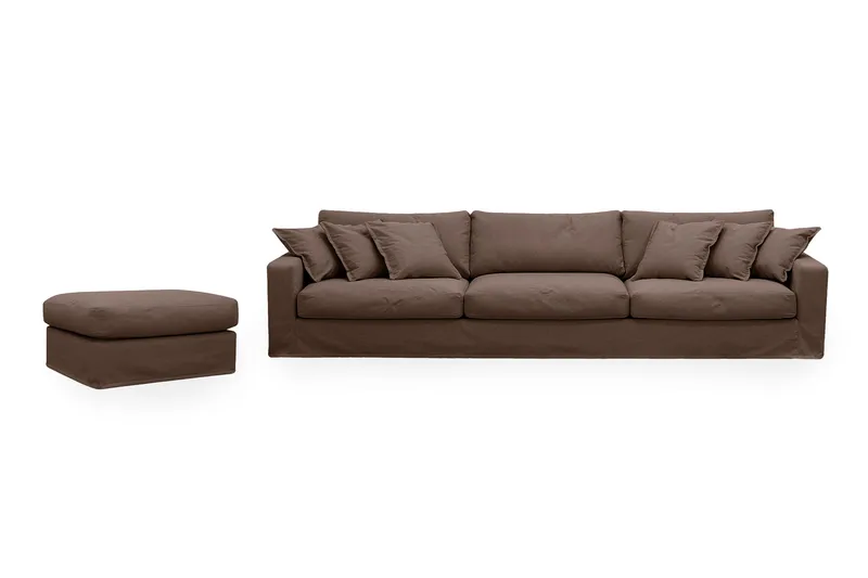 Valencia Extra Dyp 5-seters sofa + fotskammel med avtakbart og vaskbart trekk - Mørkebrun - Møbler - Sofaer