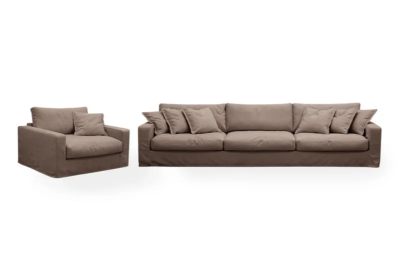 Valencia Extra Dyp 5-seters sofa + lenestol med avtakbart og vaskbart trekk - Mørkebrun - Møbler - Sofaer - Sofagrupper