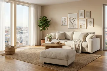 Valencia sofagruppe ekstra dyp 3-seters sofa + fotskammel i chenille - Beige - Møbler - Sofaer - Hjørnesofaer