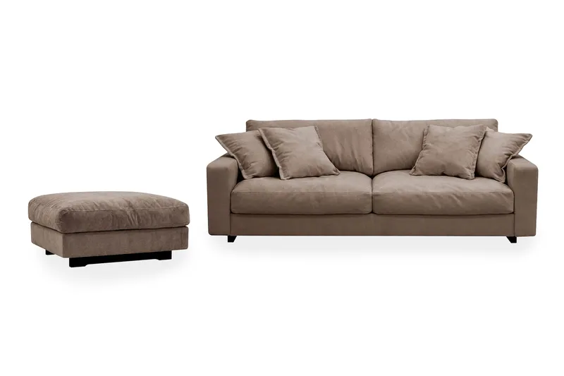 Valencia sofagruppe ekstra dyp 3-seters sofa + fotskammel i chenille, Mørkbrun