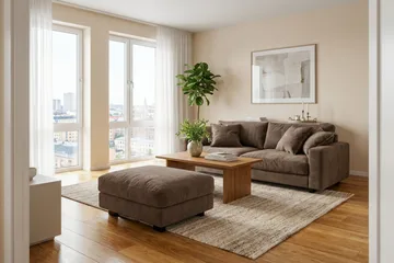 Valencia sofagruppe ekstra dyp 3-seters sofa + fotskammel i chenille - Mørkbrun - Møbler - Sofaer - Hjørnesofaer