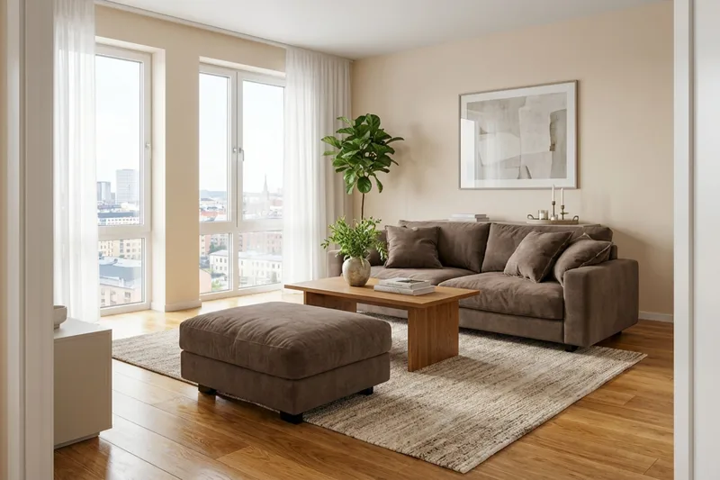 Valencia sofagruppe ekstra dyp 3-seters sofa + fotskammel i chenille - Mørkbrun - Møbler - Sofaer - Hjørnesofaer