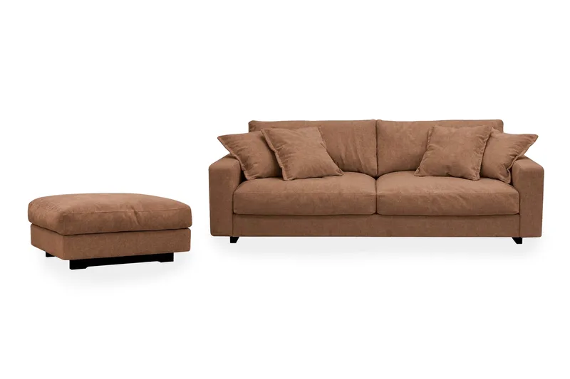 Valencia sofagruppe ekstra dyp 3-seters sofa + fotskammel i chenille, Rustbrun