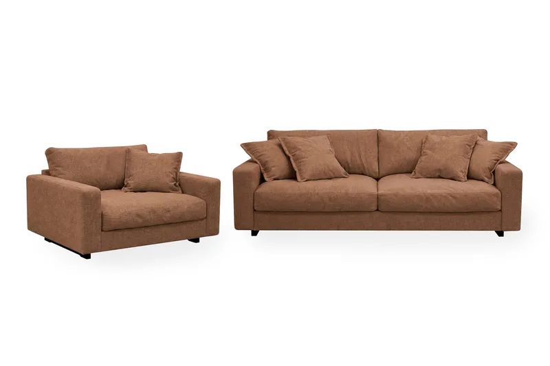 Valencia sofagruppe ekstra dyp 3-seters sofa + lenestol i chenille, Rustbrun