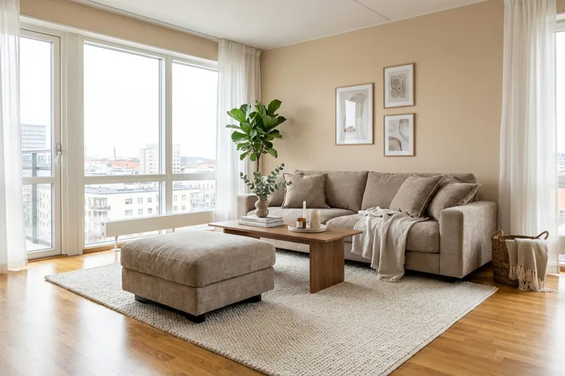 Valencia sofagruppe ekstra dyp 3-seters sofa + fotskammel i chenille - Brun - Møbler - Sofaer - Hjørnesofaer