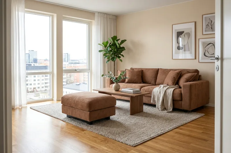 Valencia sofagruppe ekstra dyp 3-seters sofa + fotskammel i chenille - Rustbrun - Møbler - Sofaer - Hjørnesofaer