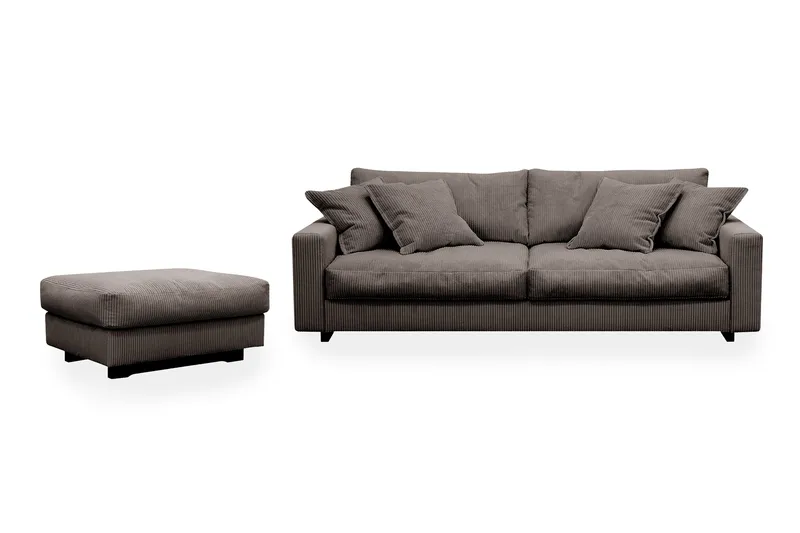 Valencia sofagruppe ekstra dyp 3-seters sofa + fotskammel, Mørkegrå
