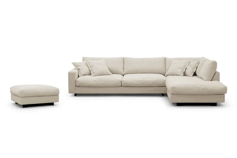 Valencia Sofagruppe Ekstra Dyp 4-seters Sjeselong Høyre + Fotskammel - Beige - Møbler - Sofaer - Sofagrupper