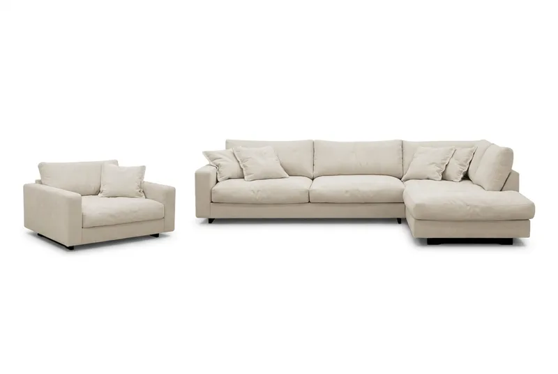 Valencia Sofagruppe Ekstra Dyp 4-seters Sjeselong Høyre + Lenestol, Beige