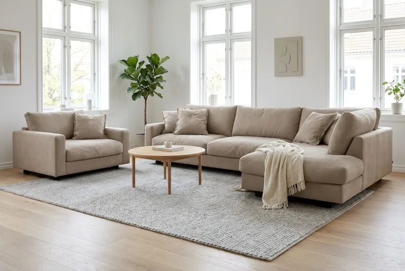 Valencia Sofagruppe Ekstra Dyp 4-seters Sjeselong Høyre + Lenestol - Brun - Møbler - Sofaer - Sofagrupper