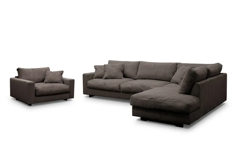 Valencia Sofagruppe Ekstra Dyp 4-seters Sjeselong Høyre + Lenestol - Taupe - Møbler - Sofaer - Sofagrupper