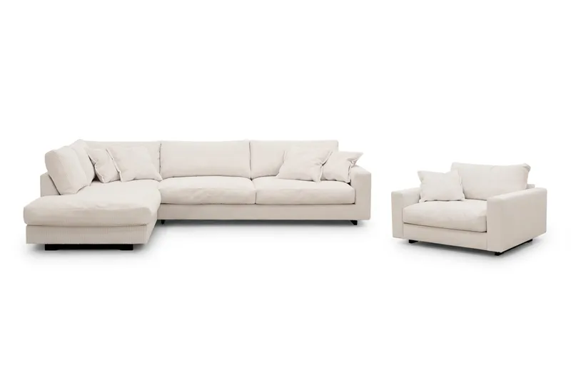 Valencia Sofagruppe Ekstra Dyp 4-seters Sjeselong Venstre + Lenestol, Offwhite