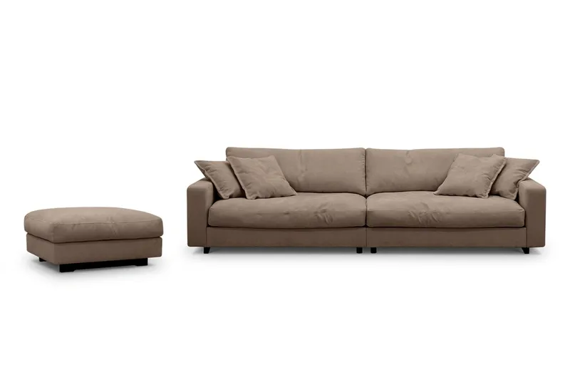Valencia Sofagruppe Ekstra Dyp 4-seters Sofa + Fotskammel - Mørkebrun - Møbler - Sofaer - Sofagrupper