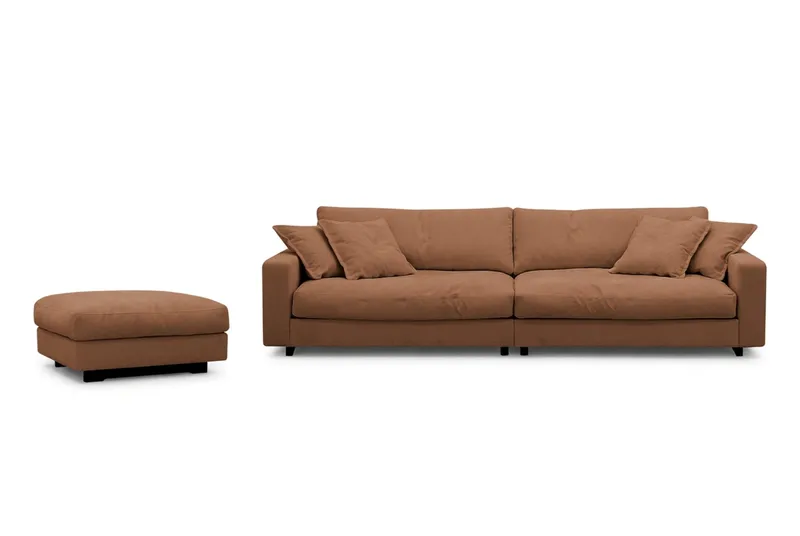 Valencia Sofagruppe Ekstra Dyp 4-seters Sofa + Fotskammel, Rustrødbrun