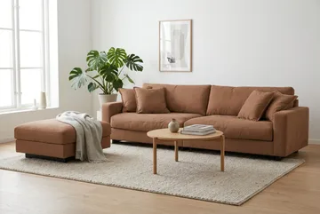 Valencia Sofagruppe Ekstra Dyp 4-seters Sofa + Fotskammel - Rustrødbrun - Møbler - Sofaer - Sofagrupper