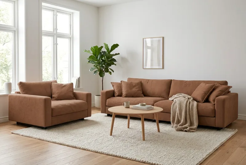 Valencia Sofagruppe Ekstra Dyp 4-seters Sofa + Lenestol - Rustrødbrun - Møbler - Sofaer - Sofagrupper
