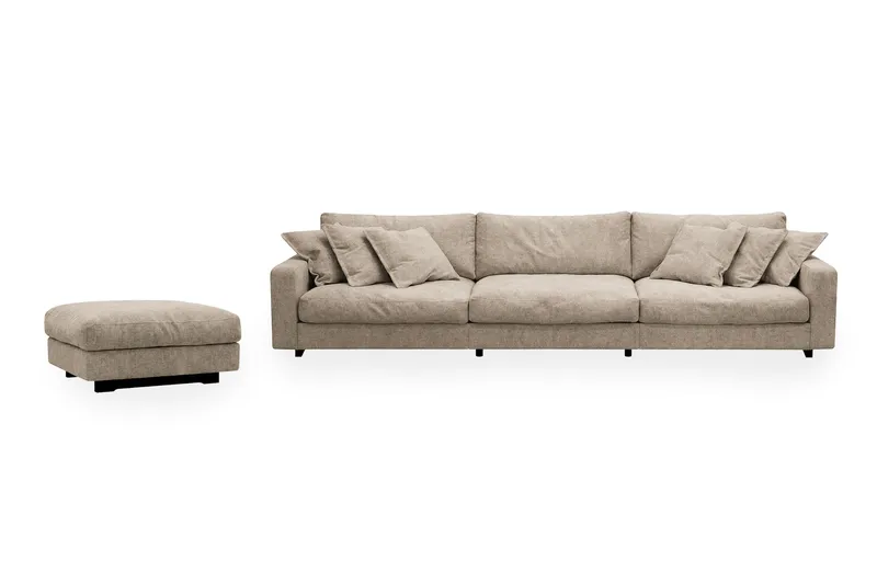 Valencia sofagruppe ekstra dyp 5-seters sofa + fotskammel i chenille, Brun