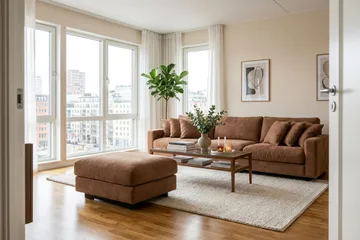 Valencia sofagruppe ekstra dyp 5-seters sofa + fotskammel i chenille - Rustrød - Møbler - Sofaer - Hjørnesofaer