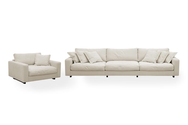 Valencia sofagruppe ekstra dyp 5-seters sofa + lenestol i chenille, Beige