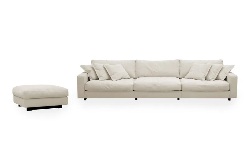 Valencia sofagruppe ekstra dyp 5-seters sofa + fotskammel i chenille, Beige