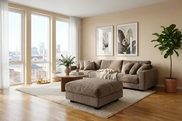 Valencia sofagruppe ekstra dyp 5-seters sofa + fotskammel i chenille - Mørk brun - Møbler - Sofaer - Hjørnesofaer
