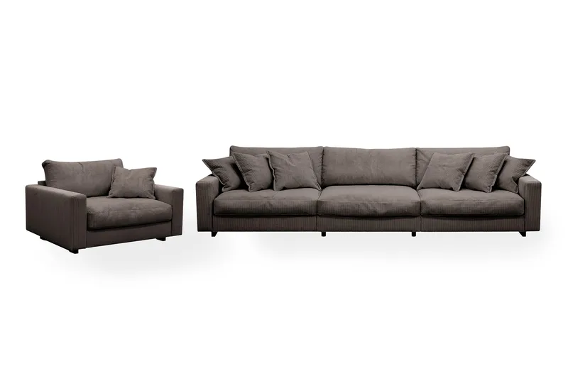Valencia sofagruppe ekstra dyp 5-seters sofa + lenestol, Mørkegrå
