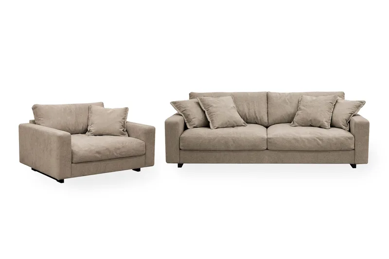 Valencia sofagruppe Extra Dyp 3-seters sofa + lenestol i chenille, Brun