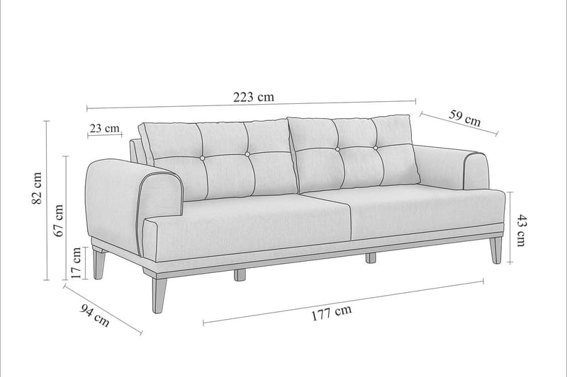 Valsot 3-seters Sofa - Grå - Møbler - Sofaer - 3 seter sofa