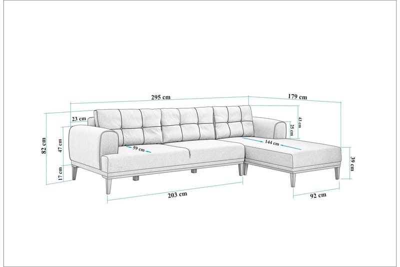 Valsot 4-seters Sofa med Divan - Grå - Møbler - Sofaer - Sofaer med sjeselong - 4 seters sofa med divan