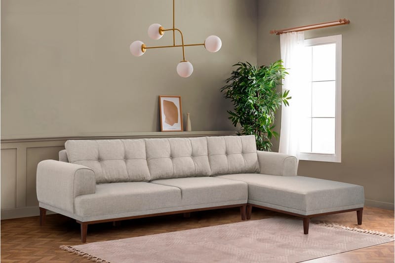 Valsot 4-seters Sofa med Divan - Krem - Møbler - Sofaer - Sofaer med sjeselong - 4 seters sofa med divan