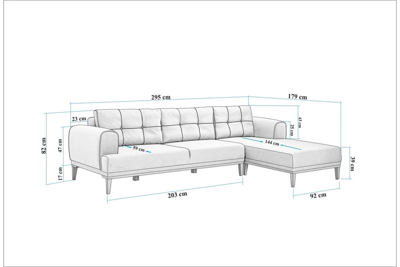 Valsot 4-seters Sofa med Divan - Krem - Møbler - Sofaer - Sofaer med sjeselong - 4 seters sofa med divan