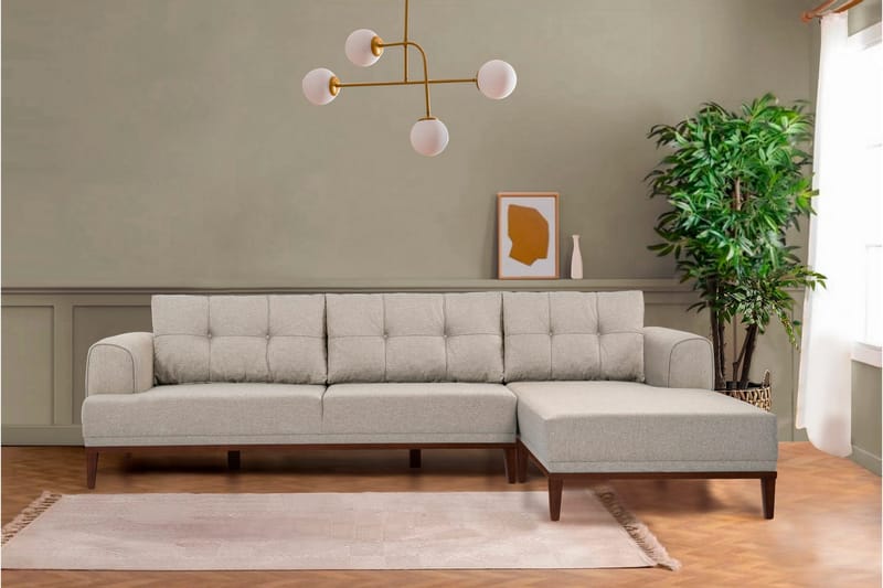 Valsot 4-seters Sofa med Divan - Krem - Møbler - Sofaer - Sofaer med sjeselong - 4 seters sofa med divan