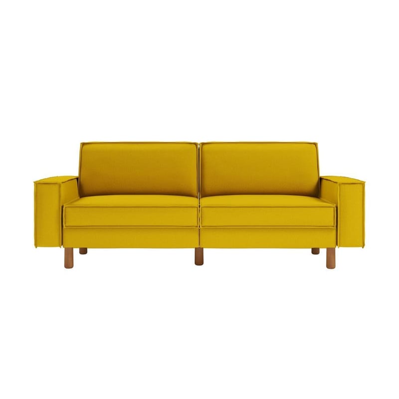 Vilsa 3-seter Myk Dyp Sofa med Kantsøm og Boxig i Lin - Sennepsgul - Møbler - Sofaer - 3 seter sofa