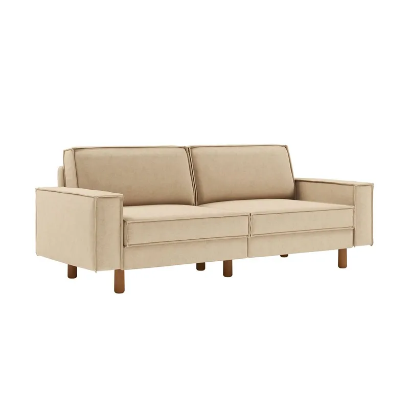 Vilsa 3-seter Myk Dyp Sofa med Kantsøm og Boxig i Stoff, Sandbeige