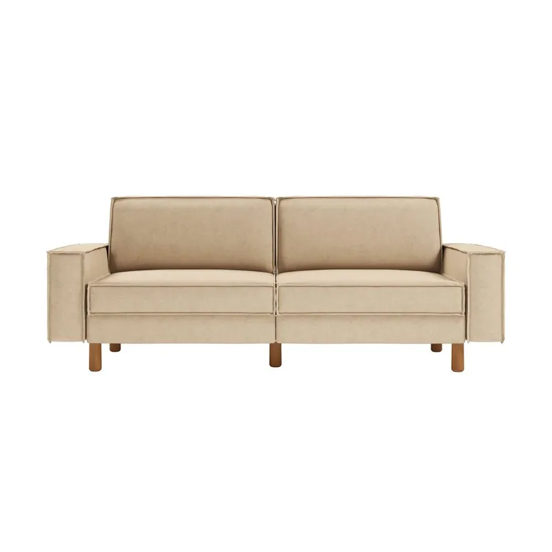 Vilsa 3-seter Myk Dyp Sofa med Kantsøm og Boxig i Stoff - Sandbeige - Møbler - Sofaer - Fløyelssofaer