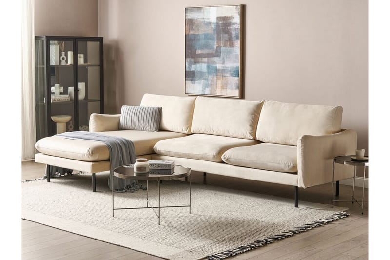 Woodal Hjørnesofa 4-seter - Beige/Svart - Møbler - Sofaer - Fløyelssofaer